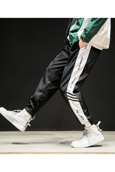 Guys Trendy Colorblock Letter Stripe Printed Elastic Cuffs Hip Pop Casual Track Pants