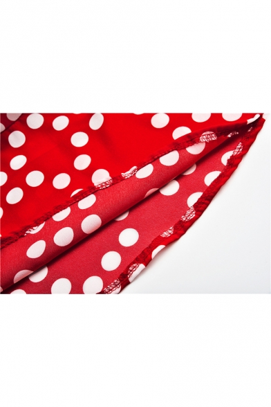 Hot Popular Summer Classic Red Polka Dot Print Bow-Tied Straps Open Back Mini A-Line Ruffled Dress