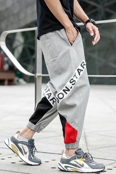 Men's Fashion Letter Printed Elastic Cuffs Loose Fit Hip Pop Style Casual Track Pants