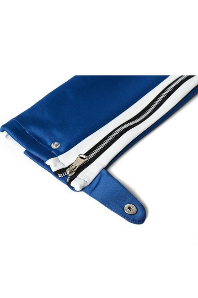 Men's Fashion Popular Colorblock Drawstring Waist Zipped Pocket Cool Casual Pencil Pants