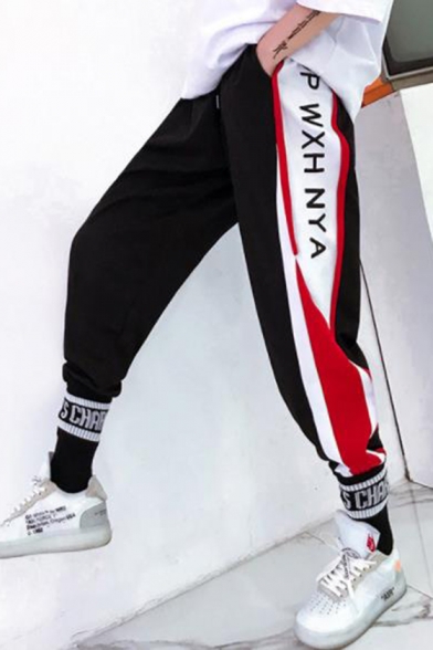 Men's Hip Pop Style Colorblock Letter Printed Loose Fit Casual Track Pants