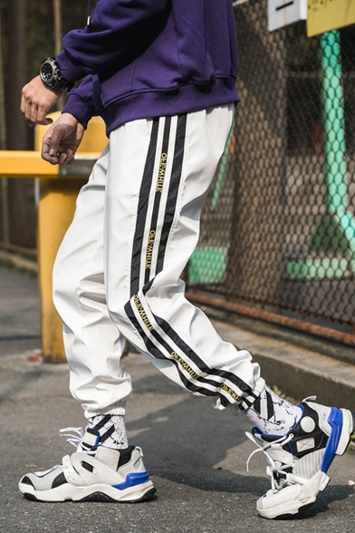 Men's Hip Pop Style Trendy Letter Stripe Side Drawstring Waist Elastic Cuffs Casual Loose Track Pants