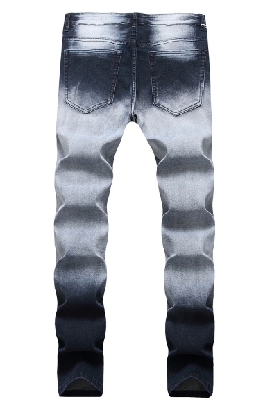 Men's Denim Washed Stretched Slim Fit Grey Frayed Ripped Jeans