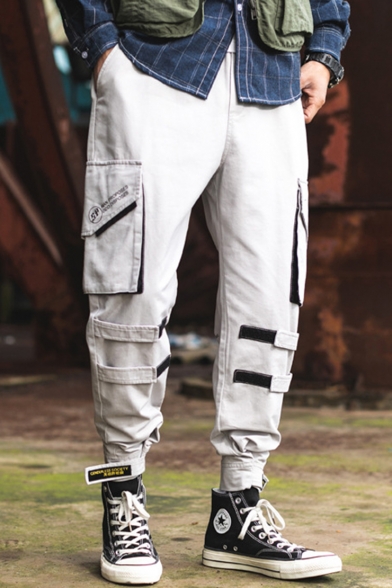 Men's New Stylish Letter Printed Velcro Embellished Multi-pocket Street Trendy Cargo Pants