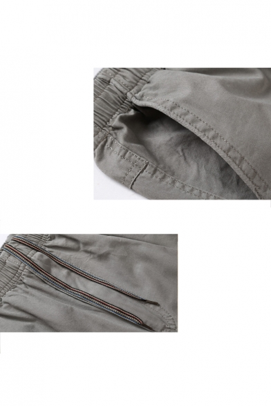 Men's Simple Fashion Solid Color Zipped Pocket Casual Loose Cotton Cargo Pants