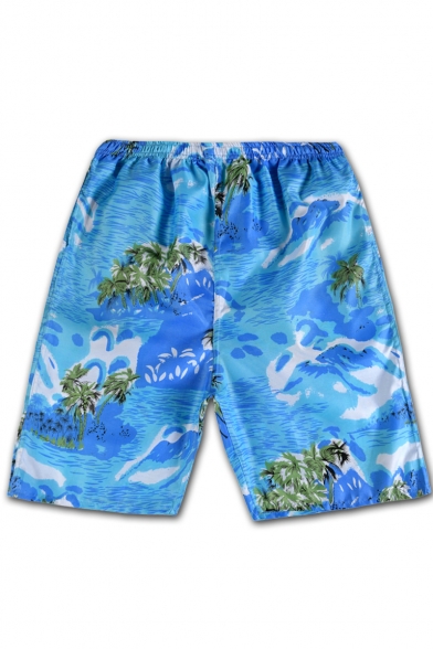 Men's Summer Fashion Camouflage Floral Letter Pattern Quick Drying Drawstring Waist Casual Beach Shorts Swim Trunks