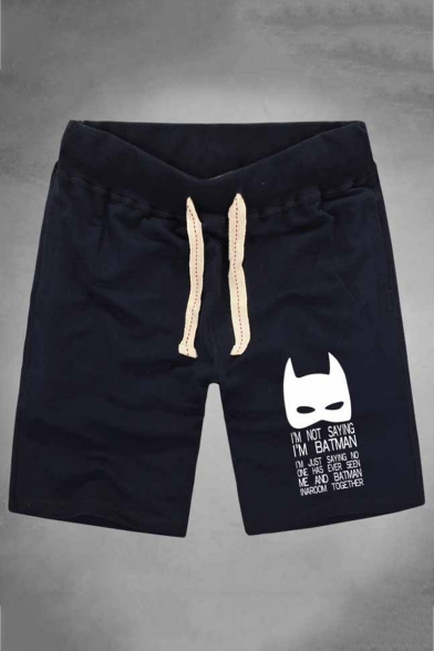 Men's Summer Hot Fashion Letter Bat Printed Drawstring Waist Relaxed Cotton Sweat Shorts