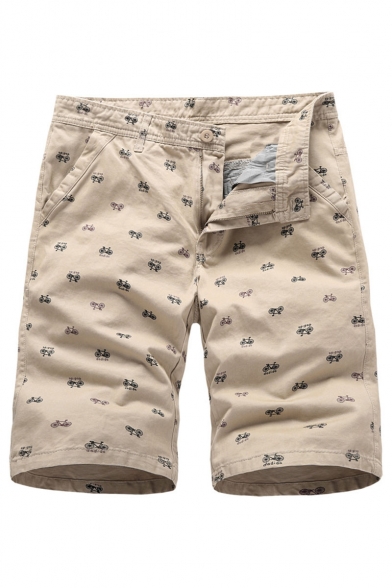 Men's Summer Stylish All-over Printed Zip-fly Casual Cotton Chino Shorts