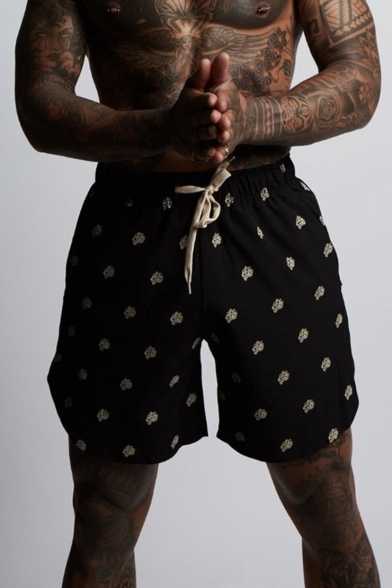 Men's Summer Trendy All-over Printed Drawstring Waist Quick-drying Athletic Shorts