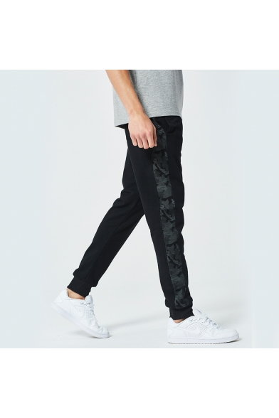 Men's Trendy Popular Camouflage Printed Patched Side Casual Sports Cotton Sweatpants