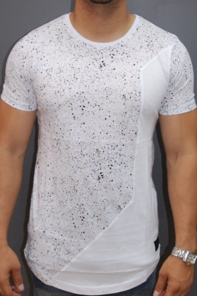 Men's Unique Patchwork Basic Round Neck Short Sleeve Fitted T-Shirt