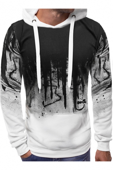 Mens New Stylish Tie Dye Basic Long Sleeve Slim Fitted Pullover Drawstring Hoodie