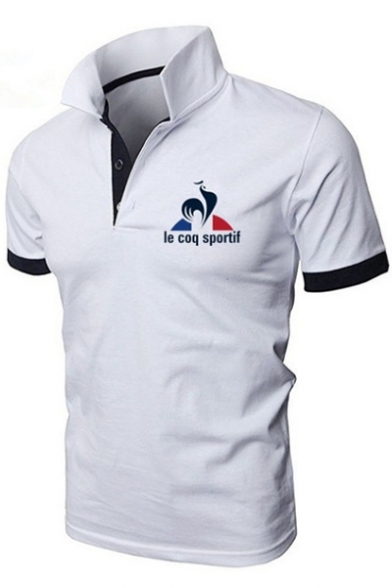 Mens Summer Hot Popular Simple Letter Logo Print Contrast Trim Short Sleeve Casual Polo Shirt