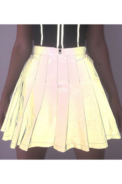 New Arrival Womens High Waist Pleated Zip-Back A-Line Mini Skirt