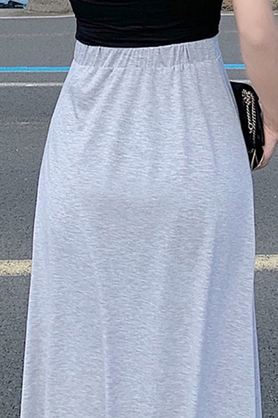 New Arrival Womens Hot Fashion Bow Side Plain High Waist Casual Loose Midi Beach Skirt