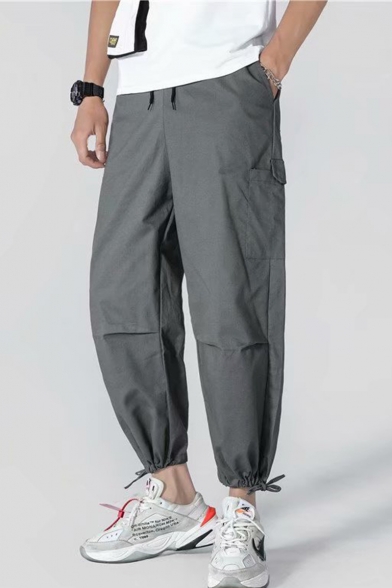 New Fashion Simple Plain Drawstring Cuffs Men's Tapered Cargo Pants