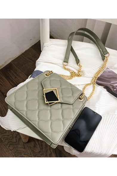 New Fashion Solid Color Diamond Check Quilted Metal Buckle Crossbody Purse with Chain Strap 21*20*8 CM