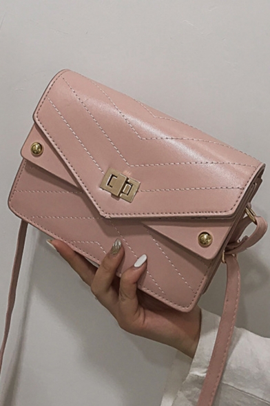 Simple Fashion Solid Color Embroidery Thread Rivet Embellishment Metal Buckle Quilted Crossbody Bag 20*14*6 CM
