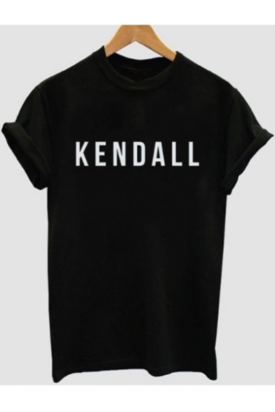 Simple Letter KENDALL Pattern Round Neck Short Sleeve Casual Tee
