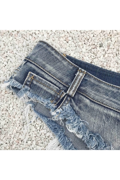 Summer Girls Fashion Distressed Frayed Hem Sexy Beach Blue Hot Pants Denim Shorts