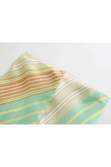 Summer Hot Stylish Stripped Print Zip-Back Flowy Maxi Silk Skirt