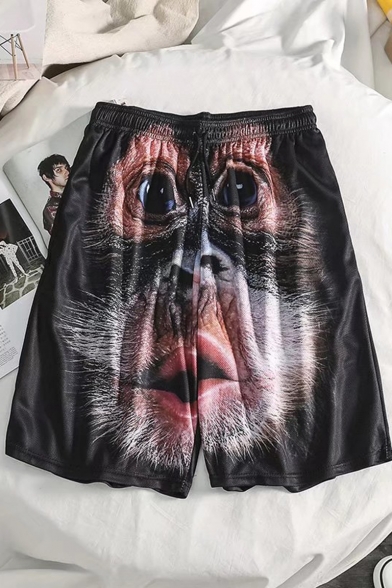 Summer New Stylish Creative 3D Orangutan Printed Drawstring Waist Casual Loose Shorts