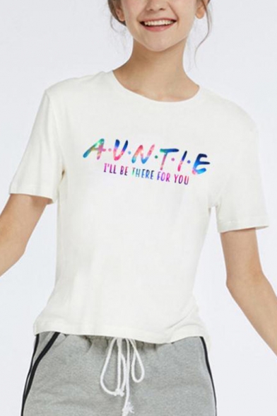 Trendy Colorful Letter AUNTIE I'LL BE THERE FOR YOU Printed Short Sleeve Casual Tee