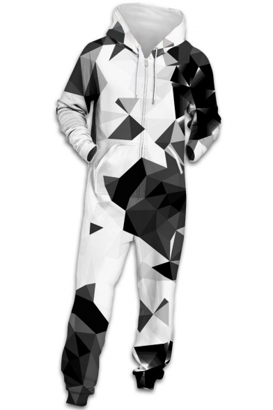 Unisex Popular Fashion 3D Printed Long Sleeve Drawstring Hoodie Zip Up Jumpsuits