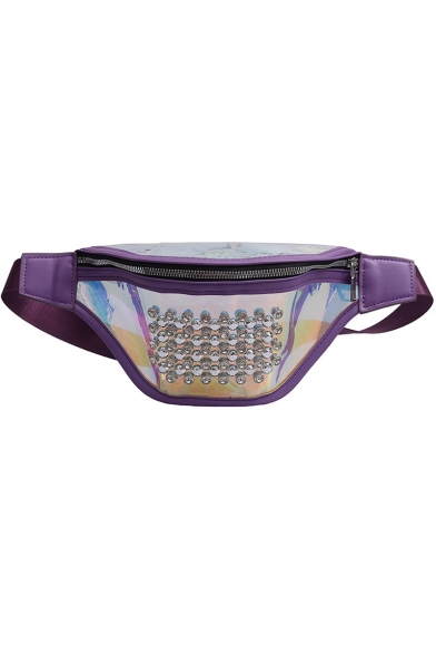 Women's Fashion Plain Rhinestone Embellishment Waterproof Laser Waist Belt Bag 15*37*9 CM