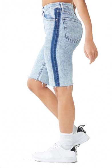 Womens Fashion Classic Blue Frayed Hem Skinny Fit Half Denim Shorts
