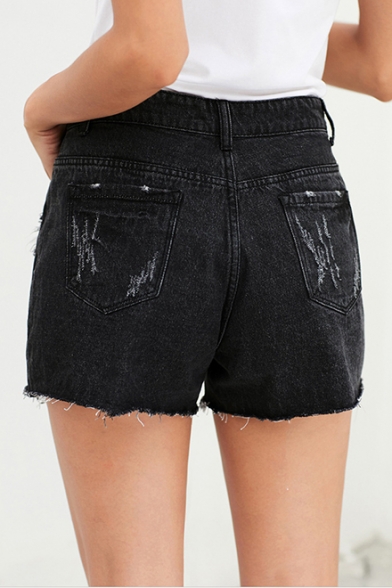 Womens Trendy Button-Fly Distressed Ripped High Rise Denim Shorts