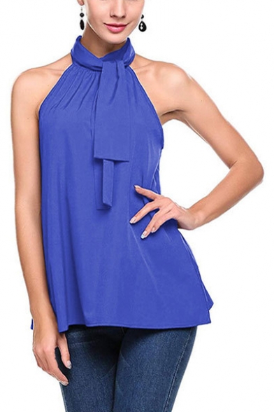 

Womens Trendy Plain Chic Tied Halter Neck Sleeveless Tank Blouse Top, LM546613, Black;burgundy;dark navy;green;royal blue;white;coffee