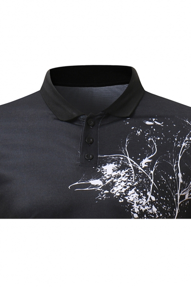 Chic Simple Floral Printed Mens Short Sleeve Three-Button Front Slim Fit Polo Shirt