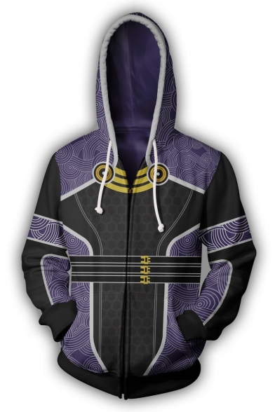 Effect Purple Game Comic Cosplay Costume Long Sleeve Sport Zip Up Hoodie