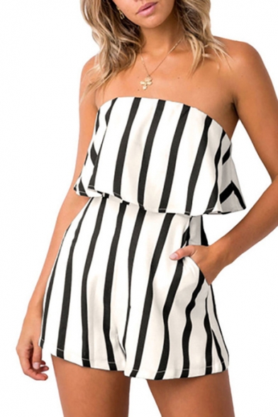 

Fancy Girls Summer Striped Printed Sleeveless Zipper-Back Strapless Romper, LM546191