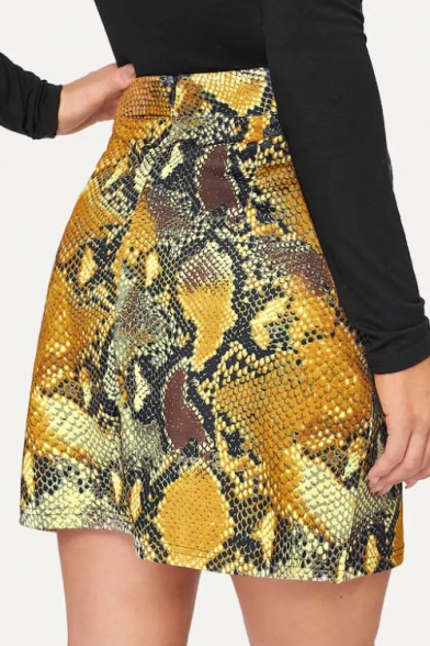 Fancy Snakeskin Print Womens Sexy Mini Bodycon Skirt