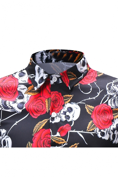 skull print button up shirt