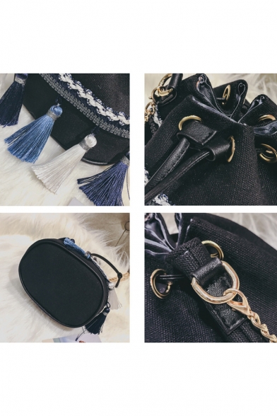 Fashion Personalized Tassel Embellishment Drawstring Crossbody Bucket Bag 11*16.5*14 CM