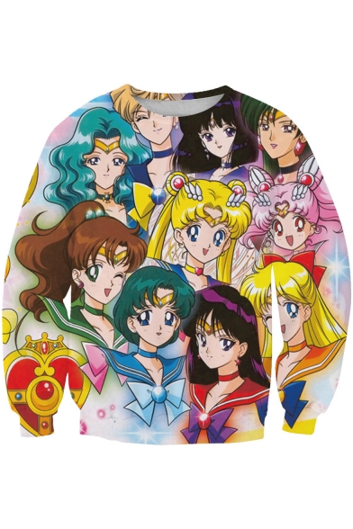 Fashion Sailor Moon Comic Girl Print Round Neck Long Sleeve Pullover Sweatshirt