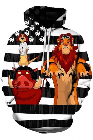 Funny Cartoon Striped The Lion King 3D Print Casual Loose Long Sleeve Pullover Hoodie