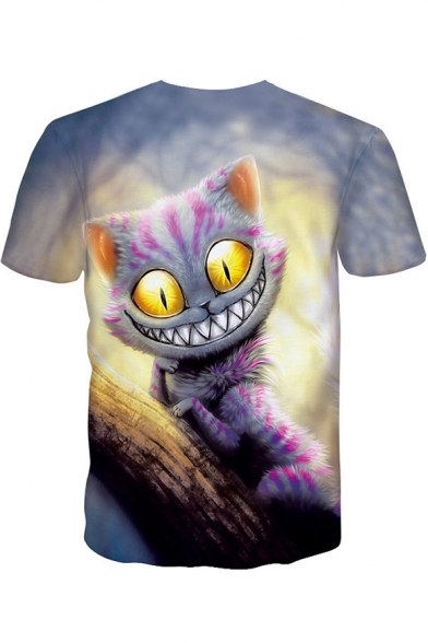 Funny Cute Cat 3D Print Round Neck Short Sleeve Fitted Tee