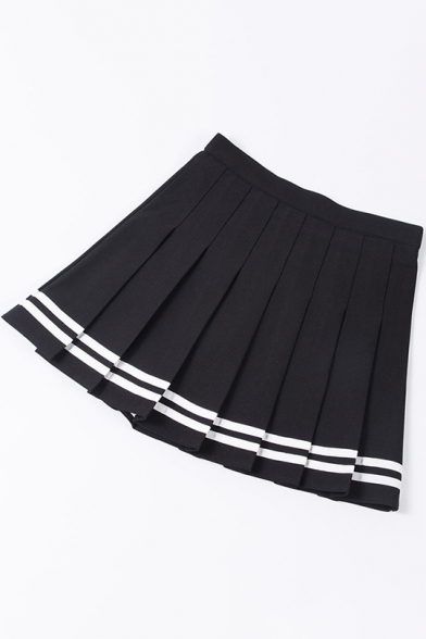 black pleated skirt white stripes