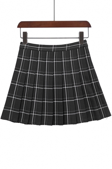 Girls Preppy Style Classic Plaid Print High Rise Mini A-Line Pleated Skirt