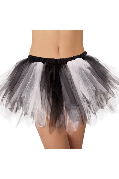 Girls Summer Popular Black and White Ballet Mesh Flared Mini Dance Skirt