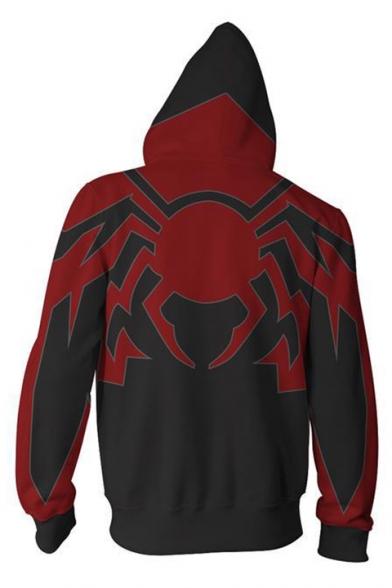 Hot Popular Black and Red Spider Pattern Long Sleeve Zip Up Sport Loose Hoodie