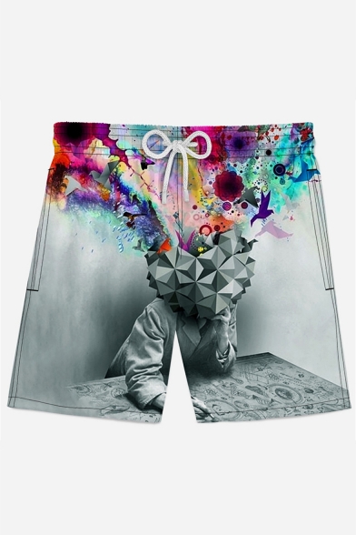 Hot Stylish Cool 3D Print Casual Drawstring Waist Sport Swim Trunks for Men