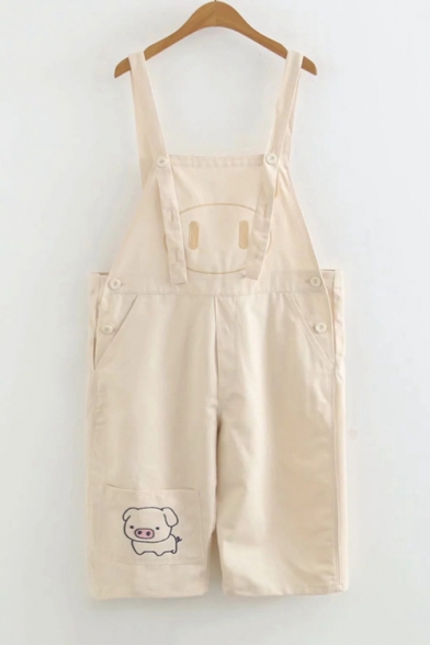 Lovely Cartoon Pig Embroidery Summer Casual Leisure Overall Shorts for Girls