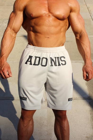 Men's Cool Fashion Letter ADONIS Printed Drawstring Waist Running Athletic Shorts