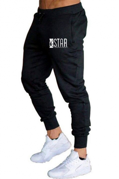 Men's Fashion Simple Letter STAR Printed Drawstring Waist Slim Sport Joggers Sweatpants