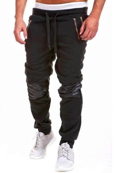 Men's Hot Fashion Solid Color Knee Patched Zipped Pocket Sports Pencil Pants
